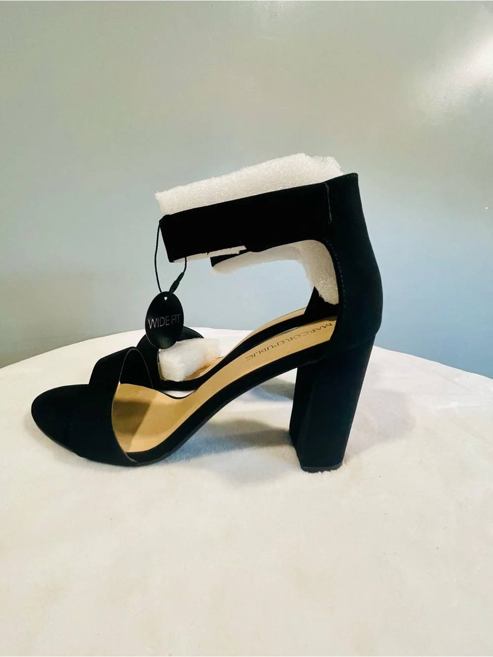 Wide-Fit Black Block Heel Sandals with Ankle Strap in EDMONTON STYLE